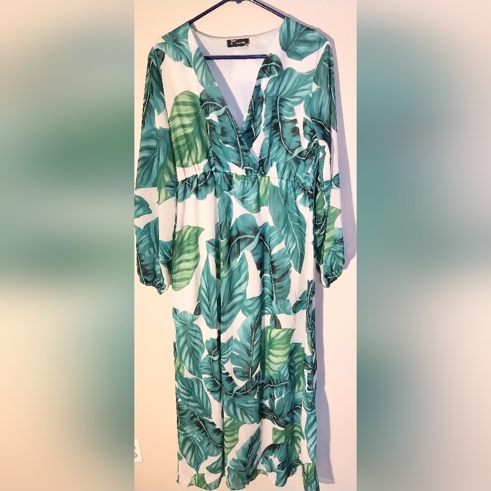 Green and white summer dress